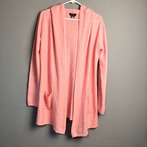 Pure Amici Soft Pink Cashmere Linen Blend Hooded Cardigan Sweater Pockets V Day